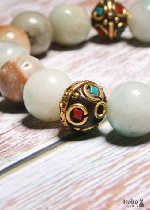 Boho Bracelet, Green Amazonite Ethic Heart